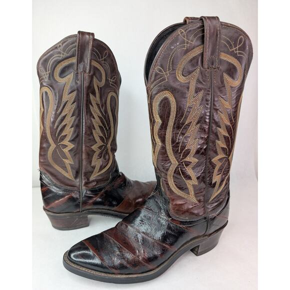 Vintage J. Chisholm Brown Burgundy Leather Western Cowboy Boots 8.5D main image 8